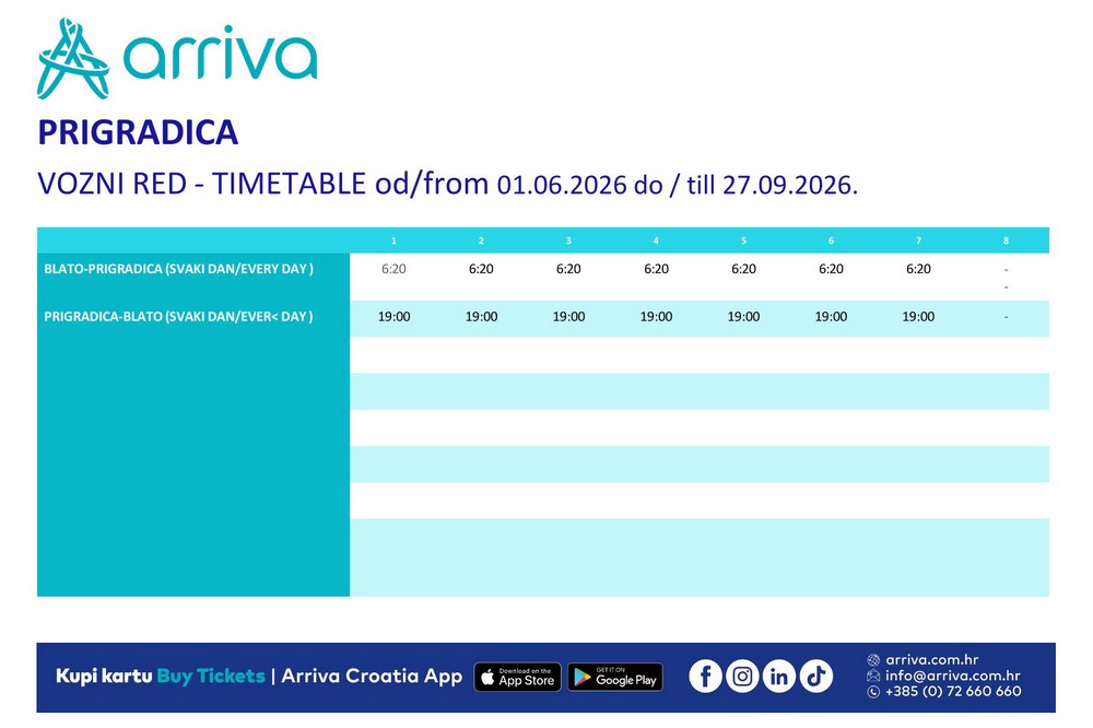Arriva Vozni Red Prigradica 2026